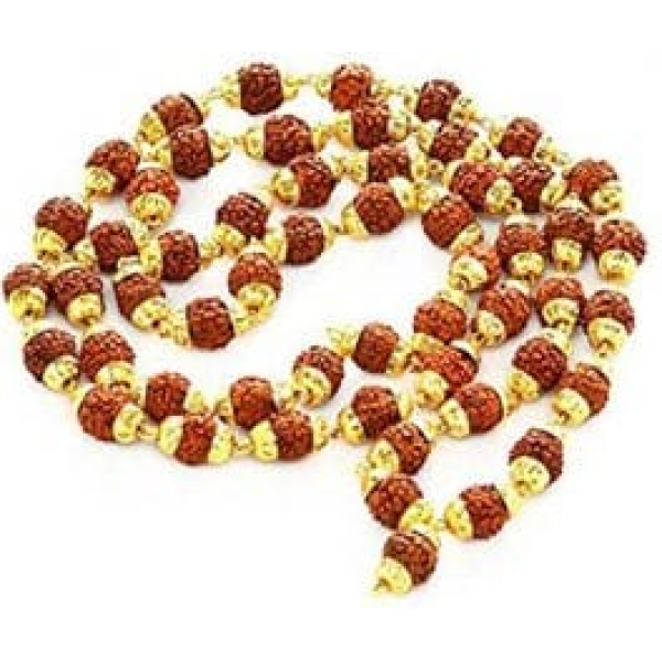 5 Mukhi Indonesian Rudraksha Mala 54 Beads In Gold Plated